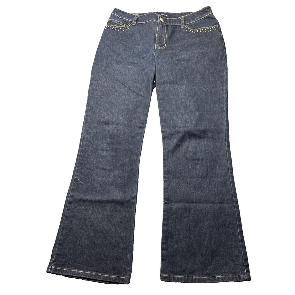 Jones New York Signature Women Jeans 8P 30x28 Blue Bootcut Stretch Studded